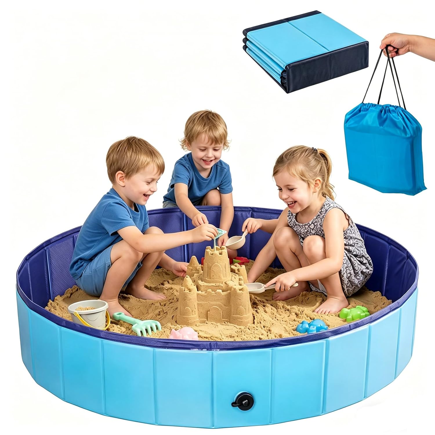 Qrooper 48x48in Large Sandbox - Foldable Sand Box for Kids 3 4 5 6 7
