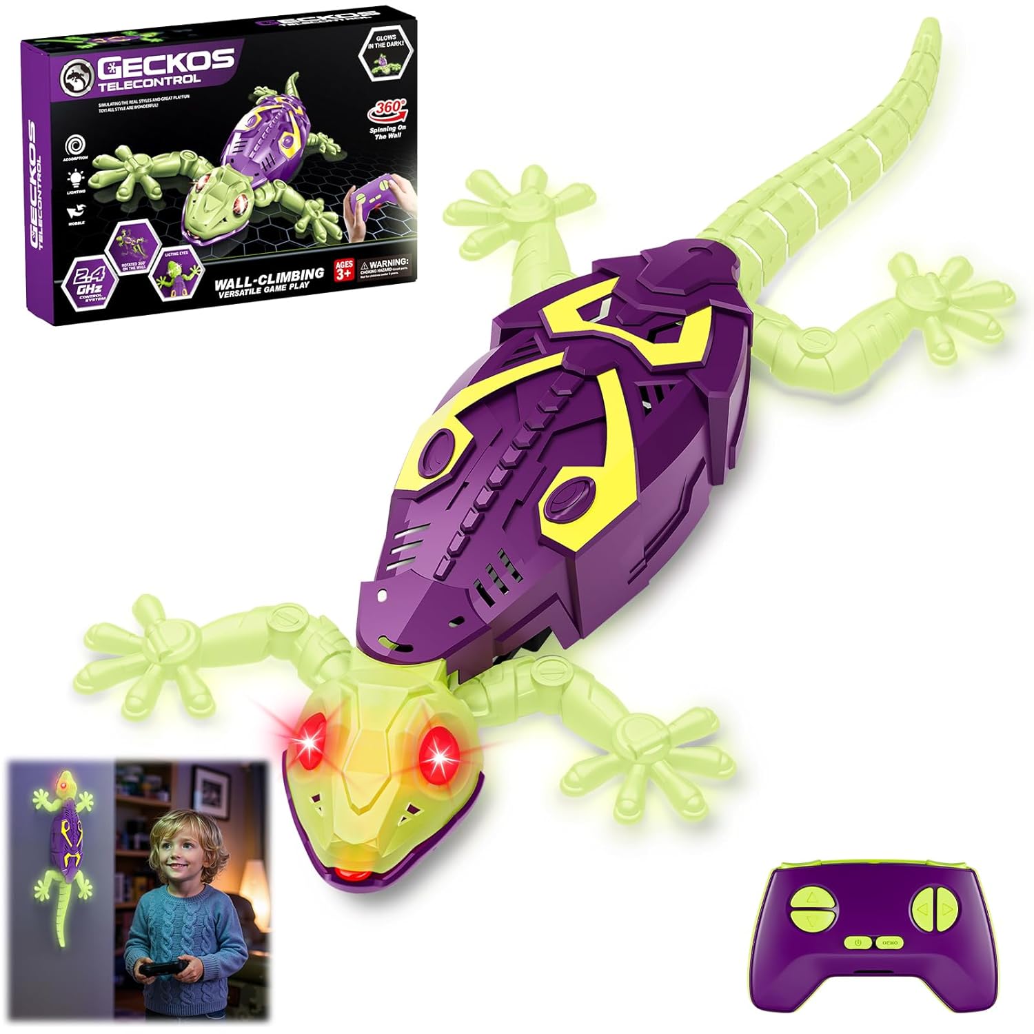 Qrooper Wall Climbing Gecko, Glow in The Dark Lizard, RC Cars Toys f
