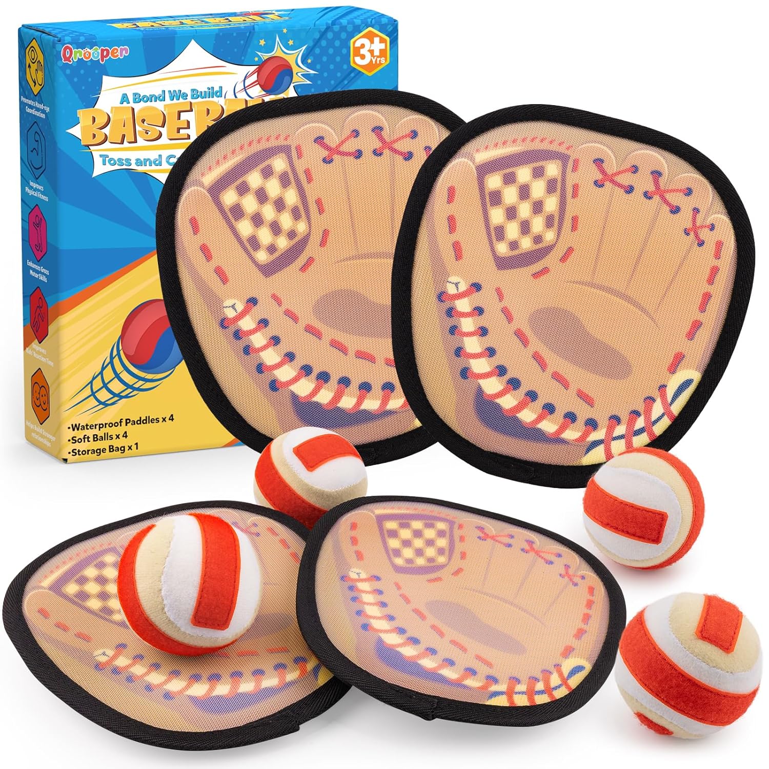 Qrooper Toss and Catch Ball Set Kids Toddler Baseball Glove, Yard Ou