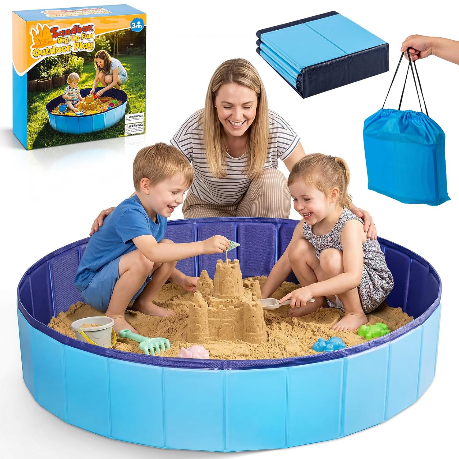 Qrooper Foldable Sandbox for Kids, Large 48x48in Sand Box Toys for K