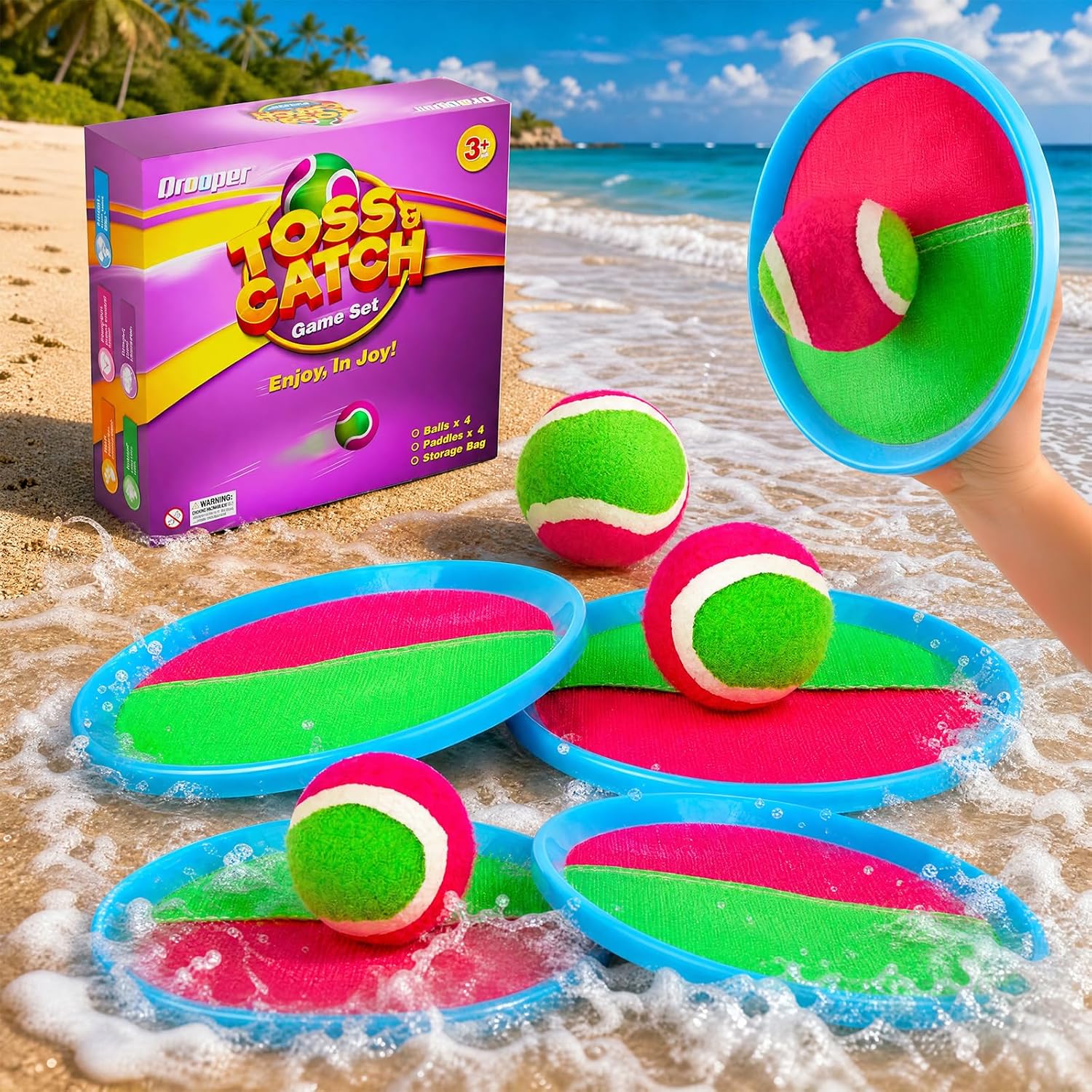 Qrooper Toss and Catch Ball Game Set, Beach Pool Toys Yard Outdoor G